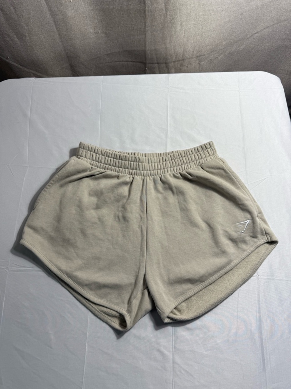 Gymshark Women’s Beige Athletic Shorts Size Small Cotton Blend No Drawstring